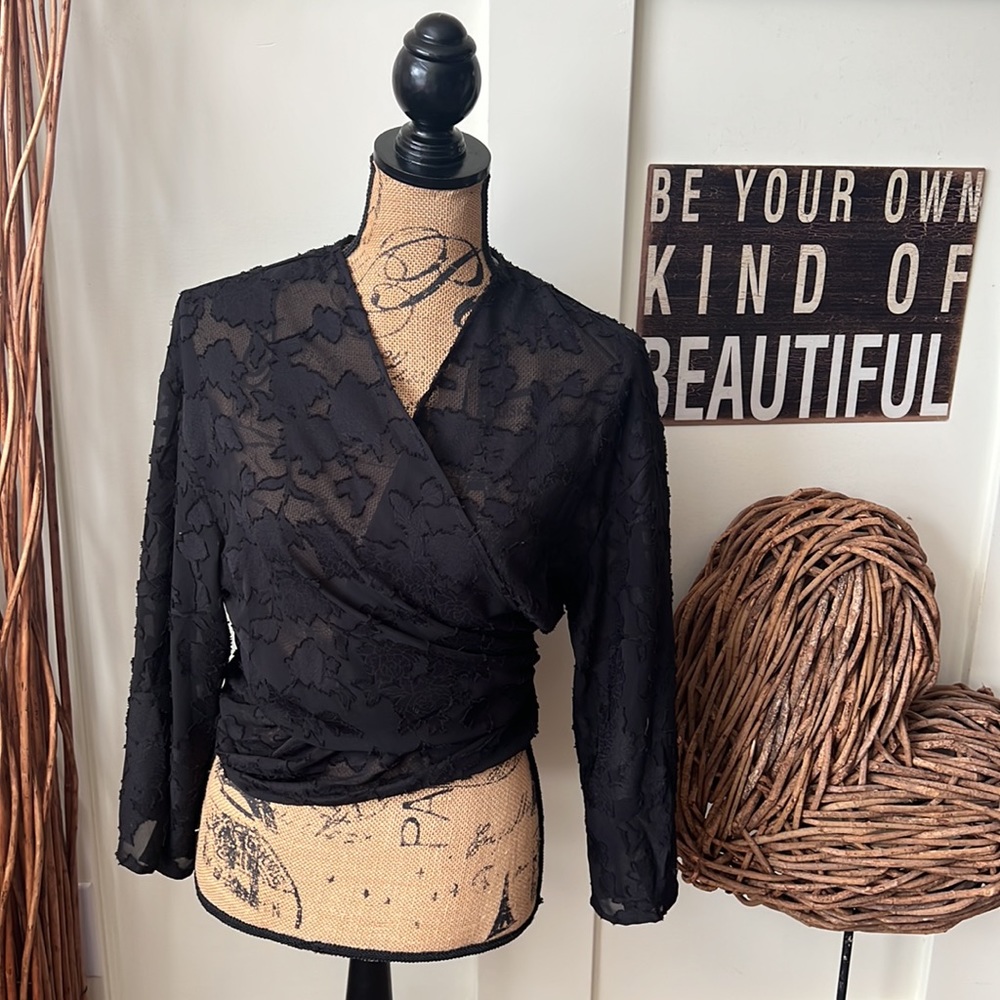 Japana Black Sheer Wraparound Top